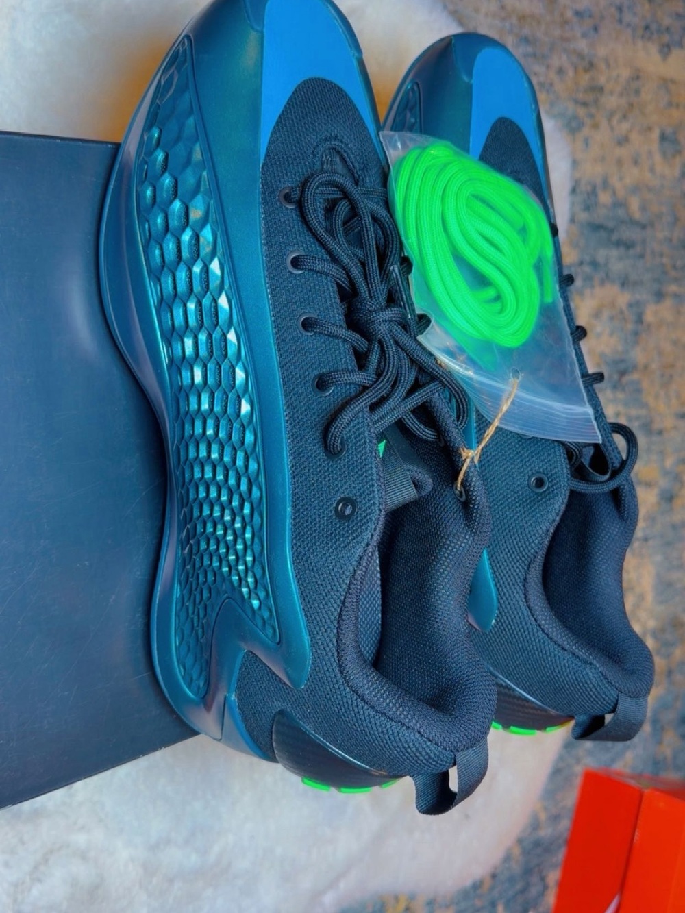 adidas Men's Black and Teal Sneakers with Neon Green Laces